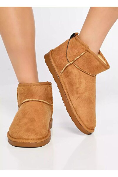 W MAX WM Kadın Süet Içi Kürklü Alçak Taban Bilekte Kısa Kadın Bot&bootie Taba