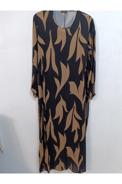 AKŞEN GİYİM Plus Size 100% Cotton Woven Viscose Hijab Mother Dress with Elasticated Sleeves, 145 cm Length