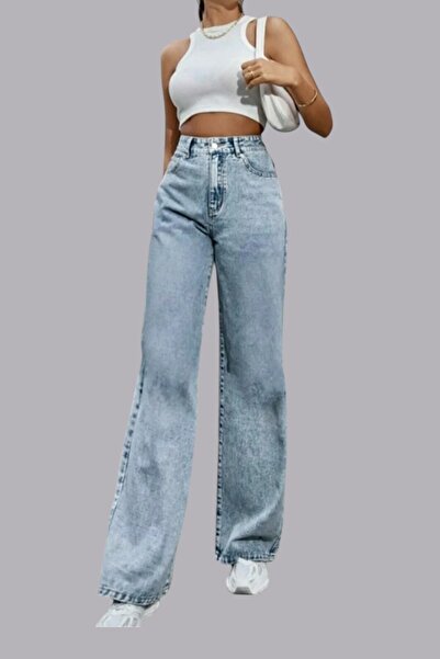 byhaziran butik Women's Blue Wide Leg Women's Jeans