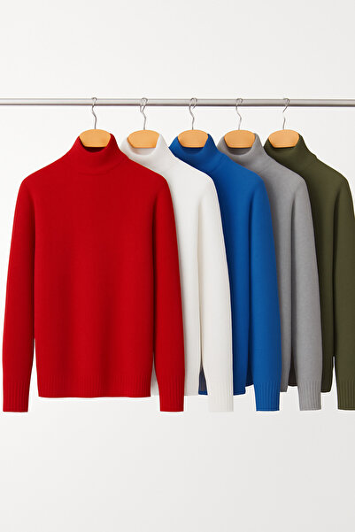 ribac مجموعة من 5 سترات نسائية أساسية ذات ياقة مدورة كاملة