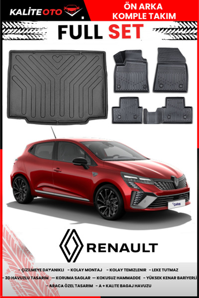 ko kaliteoto Renault Clio 5 2025 Model Bagaj Havuzu+Paspas Takımı Full Set