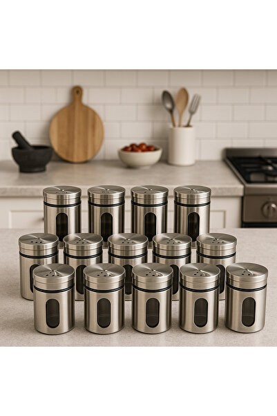 Defne Kitchen Tuzluk Karabiberlik Baharatlık 3 Kademe Delikli, Cam Metal Kapl...