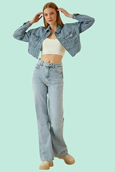 byhaziran butik Blue Washed Women's Palazzo Jeans