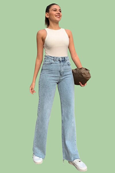 byhaziran butik Blugi fluidi cu talie înaltă, albastru, spălat