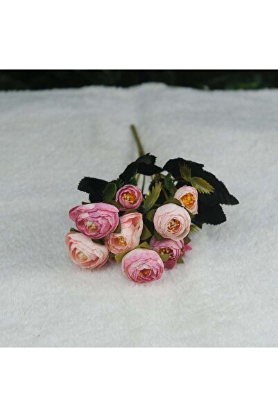 Kanguroom Pembe Şakayık Gülü Mini Demeti 32 cm 5 Dal 10 Kafalı Yapay Çiçek