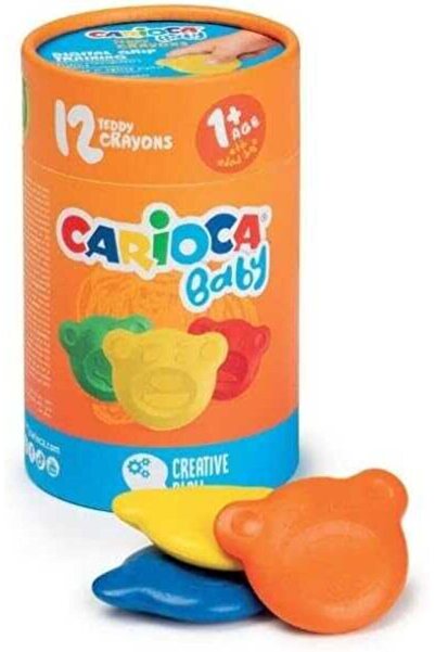CARIOCA Teddy Shaped Crayons That Don'T Dirty Hands 12 Pack 1 Year Old+ 43957