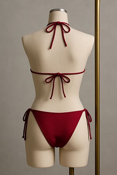 Stail Moda Kadın Leopar Desenli (Pedli)Yandan Bağlamalı Bikini Mayo Set Takımı