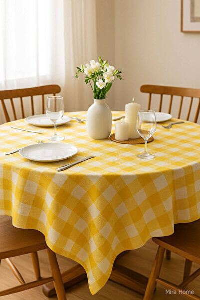 Mira Home مفرش طاولة مربعات قماش 160×160 سم Happytime