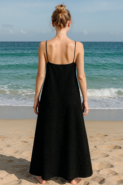 npLStore Women's Black Aerobin Fabric Adjustable Strap Long Dress