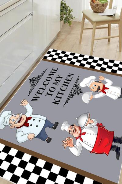 Pelura Halı Dijital Baskılı Dekoratif Kaymaz Taban Yıkanabilir Aşçı Desenli M...