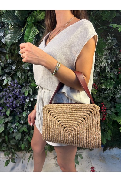 MaVaux Palmera Leather Detailed Stylish Unique Straw Bag