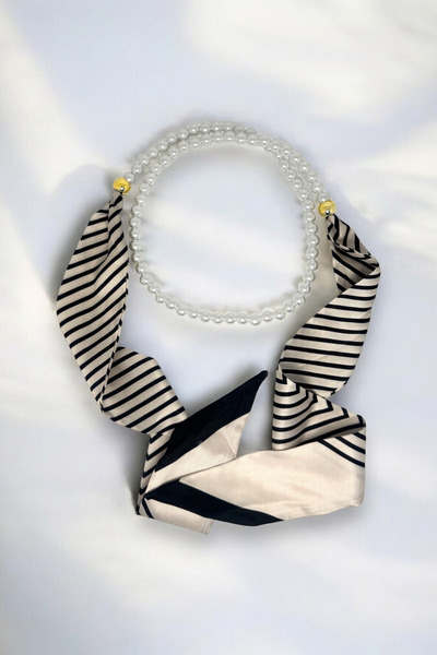 Trend aksesuar Desenli İnci Detaylı Fular, Kolye, Kemer Çok Amaçlı Kullanım