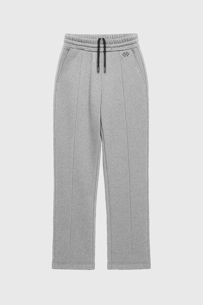 TOMMY LIFE Gray Melange Wide Leg Oversized Women's Sweatpants with Front Seam Detail - 94654