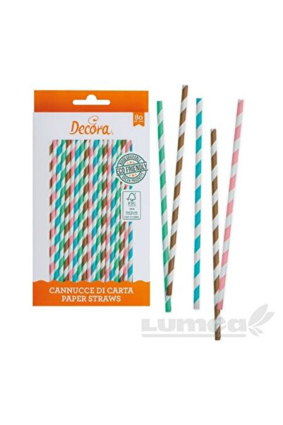 Lumea Πολύχρωμα χάρτινα ξυλάκια / καλαμάκια με λευκές γραμμές, 80 τεμ. - Decora