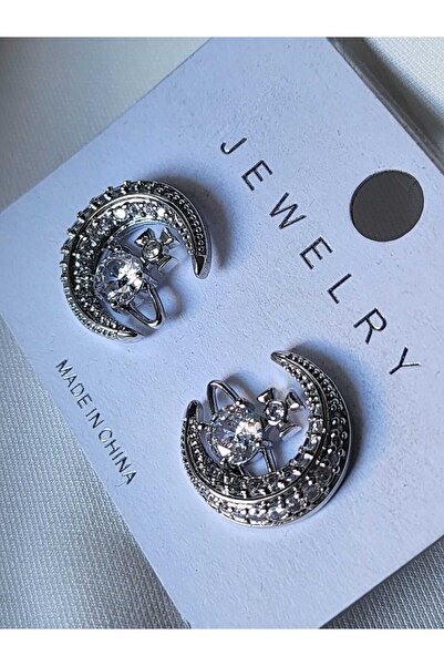 ZÜLİSCH AYYILDIZ HİLAL ÇELİK KÜPE ZİRKON TAŞLI GOLD VE GÜMÜŞ RENK