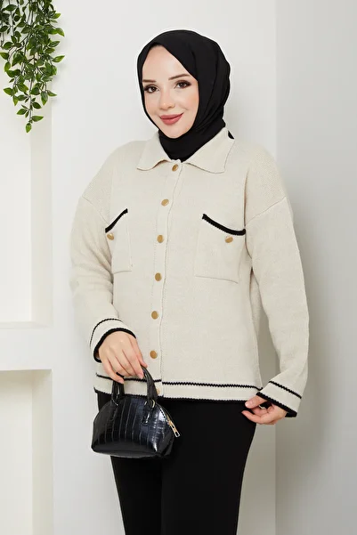 Pamuk Butik Women's Gold Buttoned Sports Jacket Cardigan