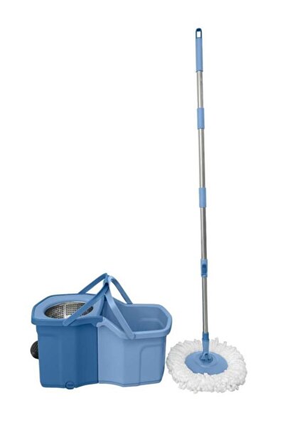 Flora Twin Turbo Pedallı Çelik Mop Set, Temiz ve Kirli Suyu Ayıran Otomatik Temizlik Seti (1+1 Mop) Mavi