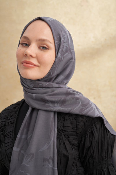 ARMANDA BAMBU BAROQ DESEN ŞAL - FÜME