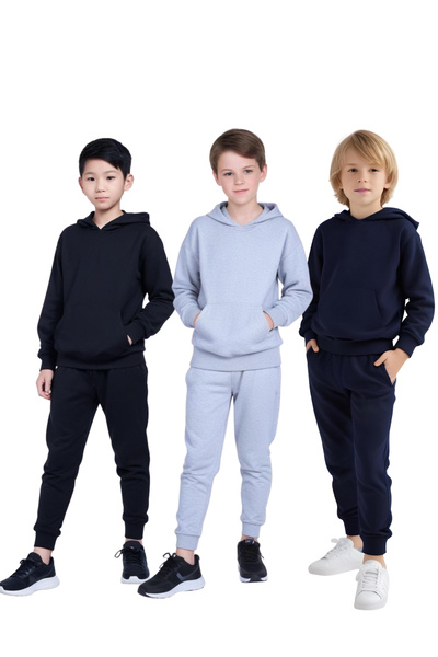 panios kids 3-Piece Kangaroo Pocket Hooded Sweatshirt Set for Boys Without Print