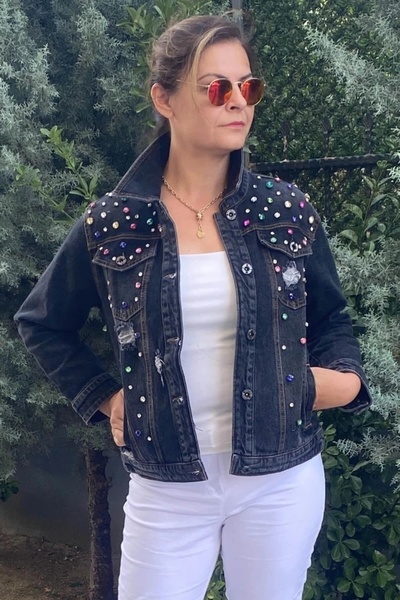 Mia Butik Women's Darell Black Denim Jacket