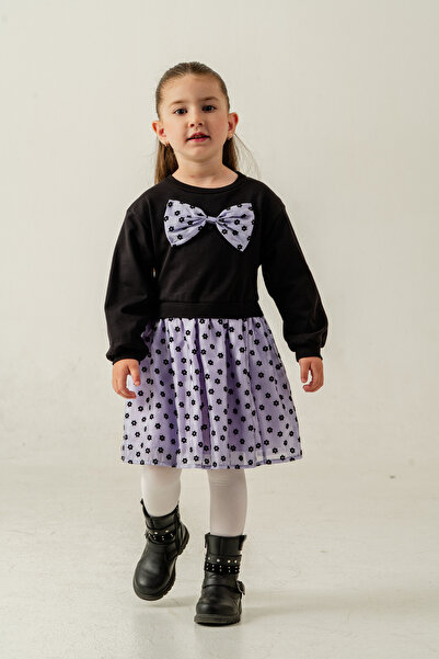 Eray Kids Toka Hediyeli Kız Çocuk Fiyonk Detaylı Çiçek Desenli Elbise (2-5 Yaş)