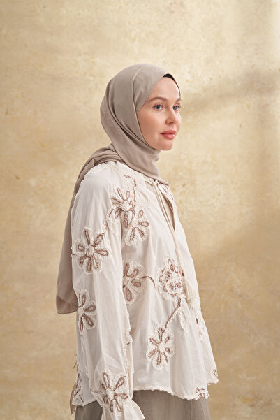 ARMANDA Bambu Baroque Patterned Shawl - Dark Beige