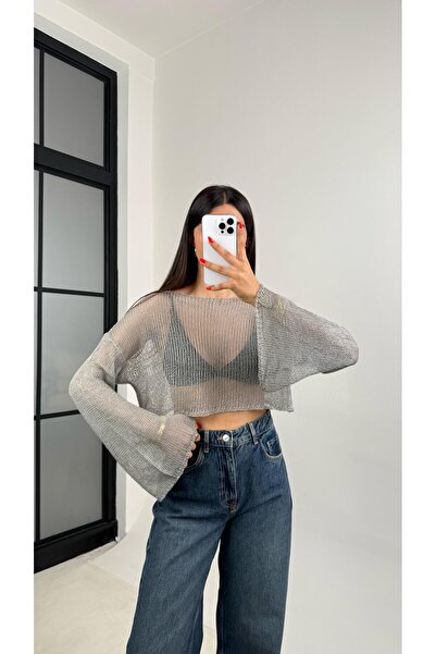 Gaus Gri Kolu Volanlı Merserize Bluz GAUS-0061