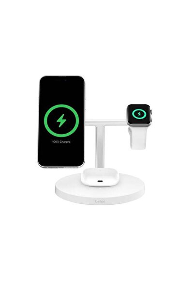 Belkin WIZ032KQWH BoostCharge Pro 3in1 Qi2 15W Kablosuz Şarj Standı - Beyaz