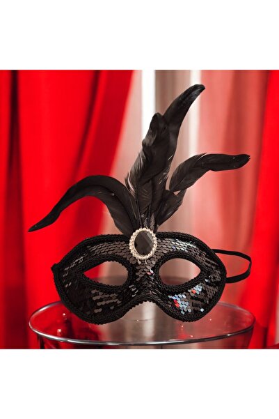 kapella Black Party Mask with Luxury Stone and Feathers