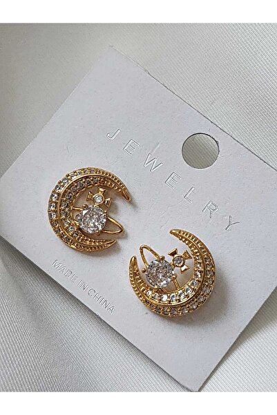 ZÜLİSCH AYYILDIZ HİLAL ÇELİK KÜPE ZİRKON TAŞLI GOLD VE GÜMÜŞ RENK