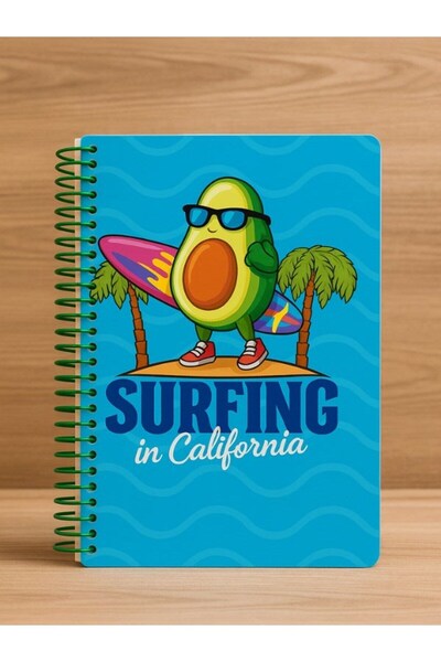 Kesene Surfing in California Themed Spiralbound Ruled Notebook 80 Sheets Suitable for Student and Office Use