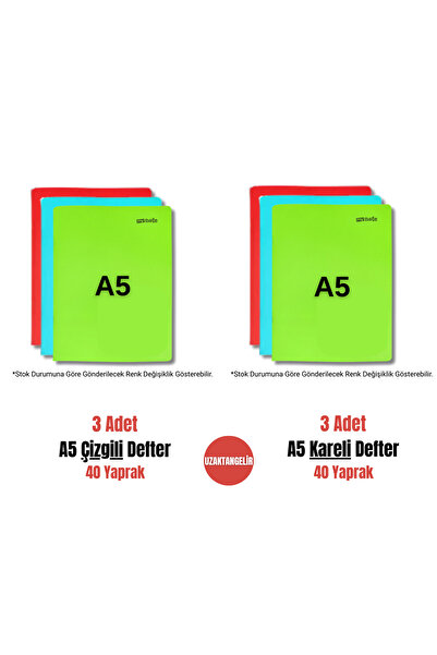 uzaktangelir Set de caiete Mynote A5, 40 coli, cu copertă din plastic cusută, cu rigle + carouri (3 + 3 bucăți)