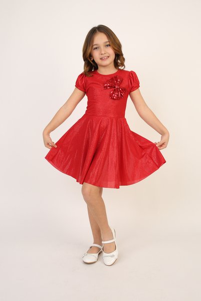 SLOBODA Girl's Red Ribbon Dress - for April 23, October 29, November 10 and Special Occasions - 095