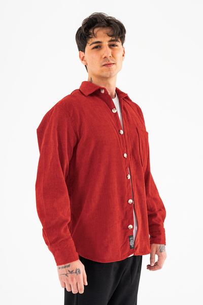 Souris Men's Brick Comfortable Fit Velvet Shirt