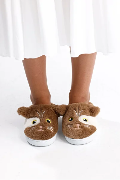 FootFrenzy Cat Figured Plush Comfortable Sole House Slippers with Furry Inside