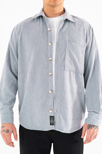 Souris Men's Light Gray Comfortable Fit Velvet Shirt