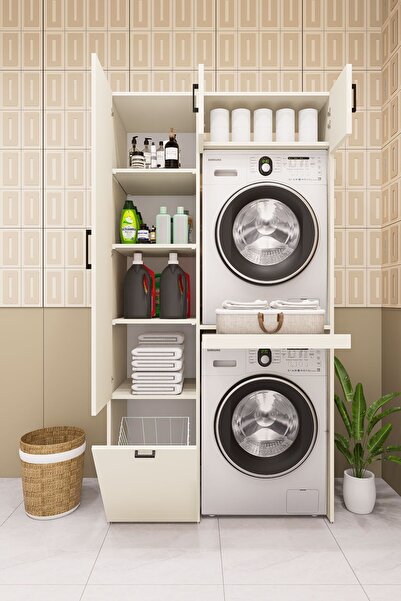 DEMİRBAL MOBİLYA MDF ÇAMAŞIR MAKİNESİ DOLABI KURUTMA MAKİNESİ DOLABI KİRLİ SE...