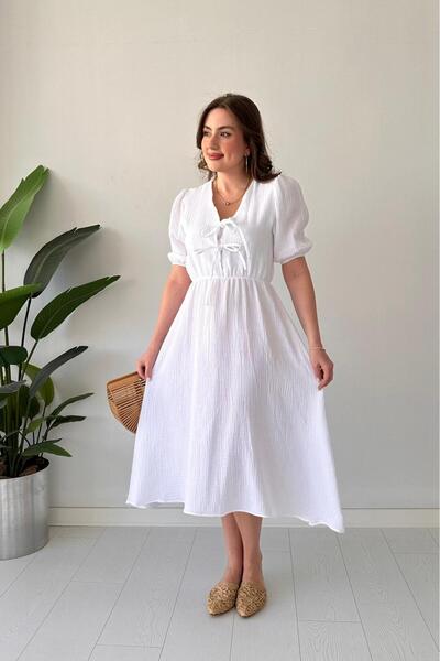 MaziButik Double Binding Muslin Dress White