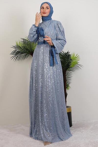 giz astore Göğsü V Drapeli Elbise Bebe Mavi