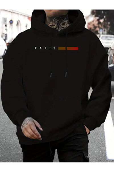 valeriae سويت شيرت بقلنسوة مطبوع عليه حروف باريس للرجال