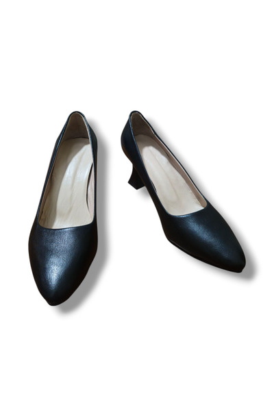 BARONES SHOES Women's Black Genuine Leather Goblet Heeled Stiletto
