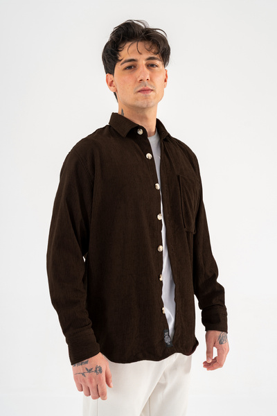 Souris Men's Brown Comfortable Fit Velvet Shirt