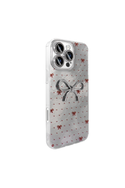 MRCİLETİSİM iPhone 16 Pro Max Case with Camera Protection, White Cover with Colorful Red Bow Figure Ponti