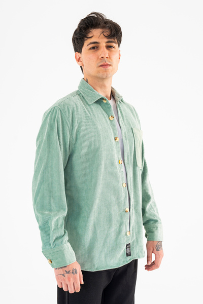 Souris Men's Aqua Green Comfortable Fit Velvet Shirt