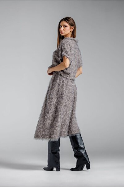 RVL Gray straight skirt with purple inserts