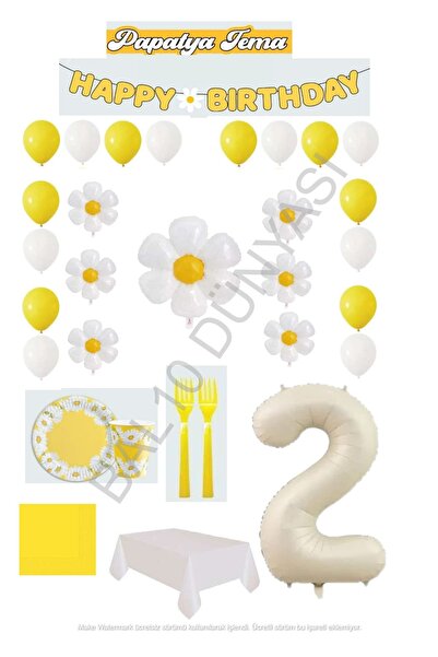 BAL10 DÜNYASI مجموعة حفلات أعياد الميلاد Bal10 لعمر 2 سنوات بتصميم زهرة الأقحوان