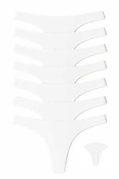 Dominant Kadın Beyaz Renk Tanga Pamuklu Likralı 7'Li Paket 1807-Classic