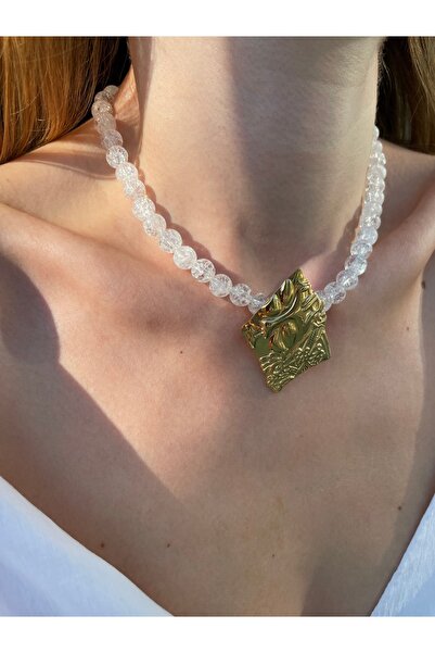 Hora Doğal Necef Taşı Çıkarılabilir Zeugma Çelik Broş Kolye