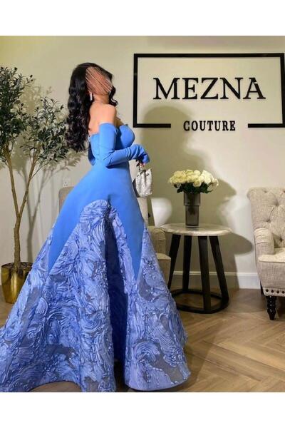 SHOK Elegant blue crepe stretch dress