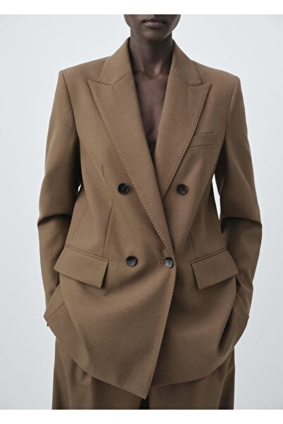MANGO Woman Jachetă blazer din material textil cu nasturi dubli